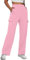 Trendy Queen Cargo-Sweathose für Damen, weites Bein, weit geschnitten, Fleece, hohe Taille, Winterkleidung mit Taschen, Pink, Groß