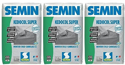 Mortier Colle pour Carrelage Kedocol Super Blanc Semin, Poudre, Intérieur, sac de 25 kg, lot de 3