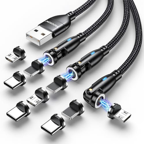 VAFOTON 9Pin Magnetic Charging Cable, 360° & 180° Charging & Data Cable 3Pcs (2M/2M/1M), 3-in-1 USB Charger Cable, 18W Phone Charger for Micro USB, Type C, i-Products