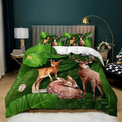 EXSANLIEAY Bettwäsche 135x200 REH Bettbezug Wilde Tiere Bettwäsche-Sets Weich Mikrofaser mit Reißverschluss und 2 Kissenbezüge 80x80 für Jungen und Mädchen