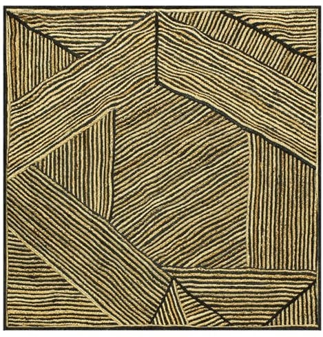 CASAVANI Quadratischer Kelim-Teppich, 3,35 m, handgeflochten, schwarz-beige, Sisal-Jute, dick, 4,8 cm, geometrisch, für den Innen- und Außenbereich, für Wohnzimmer, Schlafzimmer