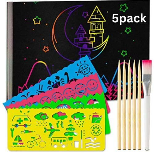 Tritart Kratzbilder Set für Kinder und Erwachsene I 275 Blatt I Regenbogen Kratzpapier zum Zeichnen und Basteln I mit Schablonenlinealen, Holzstiften, Stickern und Pinsel I 13 x 18,5 cm