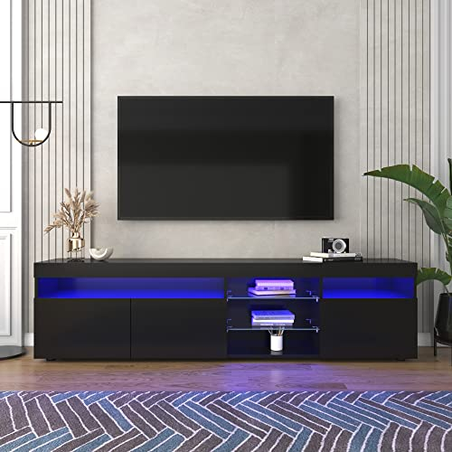 ZUUYEE TV Schrank Schwarz, Helles Panel TV Board, Variable Beleuchtung Fernsehschrank, TV Lowboard für Wohn und Esszimmer, 180cm