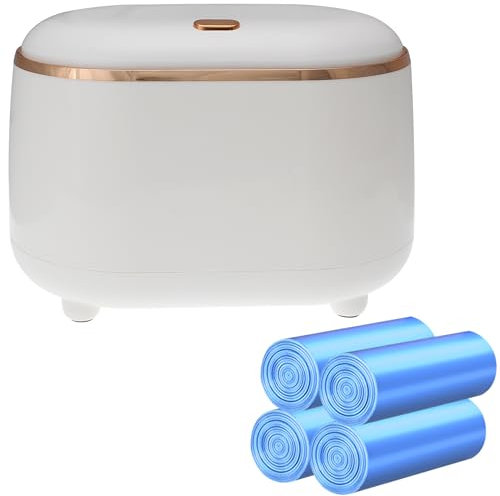 OKVGO Mini poubelle de bureau avec couvercle à pression, petit panier poubelle pour bureau, cuisine et maquillage avec 200 sacs poubelle (blanc)