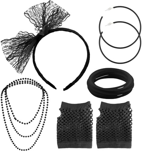 80er Jahre Outfit Damen,90Er Jahre Accessoires,80Er Jahre Accessoires,5 Stück Schwarz,80Er Jahre Accessoires Damen,90Er Accessoires Damen,80Er 90Er Accessoires,80Er Jahre Accessoires Für Frauen