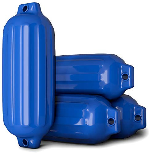 HOMASIS 4er Set Bootsfender mit 2 Augen, Langfender aus PVC, Fenderset für Boote und Yachten, Fender aufblasbar (Blau, 68,5 x 21,5 cm)
