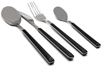 16-Piece Black Stainless Steel Cutlery Set, Modern Tableware with Premium ABS Handles, Elegant Dining Utensils by BWD