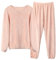 LACOFIA Pigiami Due Pezzi da Donna Pigiama Set Invernale di Caldo Pile a Maniche Lunghe Abbigliamento da Notte Adulto Pigiama di Coppia Rosa Chiaro S