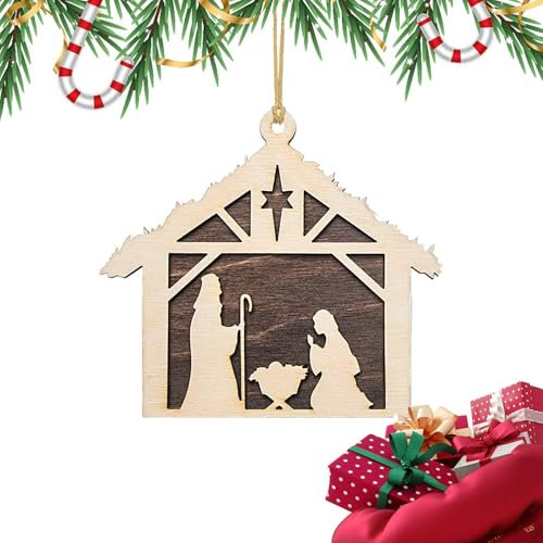 Generisch Weihnachtskrippen-Ornamente,Krippen-Ornamente aus - Traditionelle Weihnachtsornamente in Hausform - Christlicher Weihnachtsanhänger aus für Familie, Freunde, Ferienhaus, Hochzeit