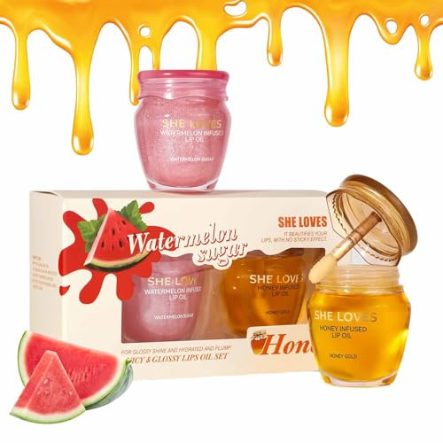 Bee Lip Balm Honey Pot, Lip Care Kit,Watermelon Hydrating Day and Night Repair Sleeping Lip Balm,Ultra Shiny Finish,Prevention of Dry and Cracked Lips Reduces Lip Lines Night Lip Care Set (2PCS)