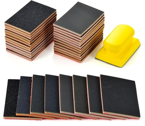 MAXMAN 25PCS Sanding Sponge Set,180-3000 Grit Soft Foam Hand Sander Block,3x4 Inch Wet Dry Sandpaper,Ultra Fine Sandpaper Sponge, Reusable Sanding Pads for Metal Wood Furniture Model Drywall Polishing