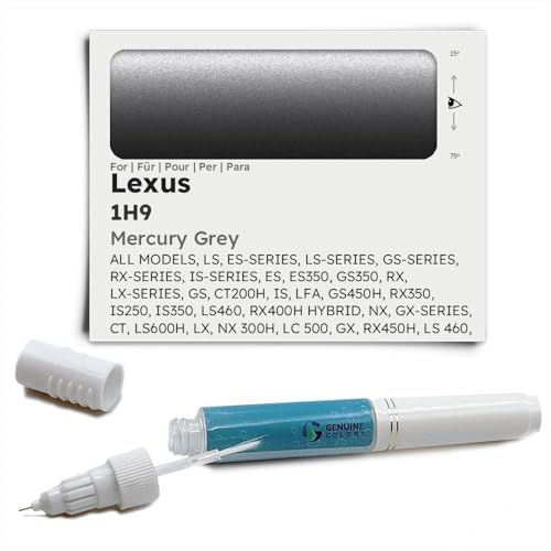 Genuine Colors Stylo de Retouche MERCURY GREY 1H9 pour Lexus Gris LS ES-SERIES LS-SERIES GS-SERIES RX-SERIES IS-SERIES ES ES350 GS350 RX LX-SERIES GS CT200H IS LFA GS450H RX350 IS250 IS350 LS460 RX40