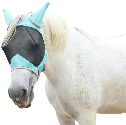 Gallopoff flugmask häst, hästmask med öron skydd, ventilerande nät