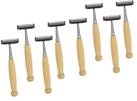 FRCOLOR 2 Sätze Rasiermesser Aus Edelstahl Razor Rasiere Messerscharfer Bambusgriff Rasierhobel Handhaben Schnurrbart Trimmer Rasierklinge Haarschneider Griff Ist Aus Aluminium 4 Stück * 2