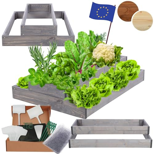 MODO24 Hochbeet Holz, Blumenkasten, Gartenbeet, 18x60x60cm, Grau | Robustes Kräuterbeet & Pflanzbeet aus Kiefernholz, Dekoratives Blumenbeet & Gartenbeet für Garten, Balkon & Terrasse