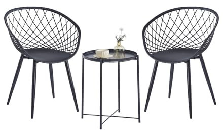 GOKHOMX Salon de Jardin Exterieur 2 Personnes,Ensemble de Meubles de Balcon avec Table et 2 chaises,Petit Salon de Jardin pour Balcon terrasse,Noir