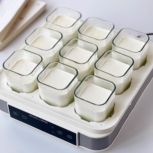 MAIMAILE 40W Automatic Yogurt Maker, Electric Yogurt Machine, with 9 Jars (9 * 170ml), LED Display, Adjustable Temperature&Time, for Organic Yogurt, Natto Maker, Dough, Rice Wine