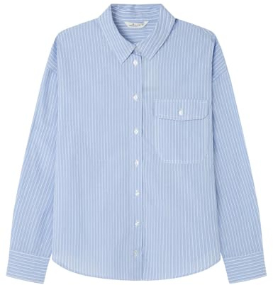 SPRINGFIELD Oversized Striped Shirt with Front Pocket Blouse Mujer (Pack de 1)