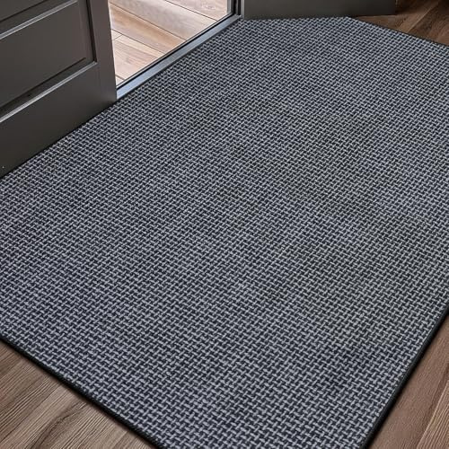QINTOK Fussmatte Innen 80 x 120 cm, Schmutzfangmatte Innen Waschbar, Schlanke rutschfeste Fußmatte, Eingangsmatte, Türmatte Saugstarke Fußabtreter, Teppich für Eingang, Haustür, Außen (Grau)