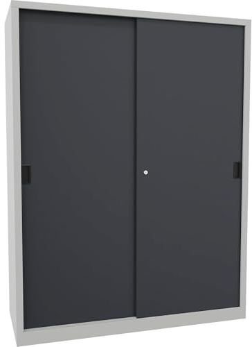 kaiserkraft | Schiebetürenschrank | Höhe 1950 mm | Vollblechtüren | BxT 1500 x 600 mm | mit Trennwand und 2 x 4 Fachböden | Tür anthrazit