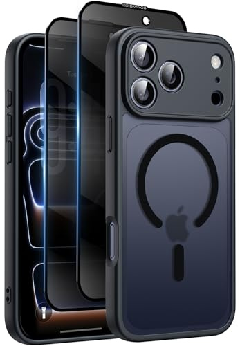 Qasyfanc for iPhone 17 Pro Max Case, Privacy Screen Protectors X2, Black | Compatible with MagSafe, Cameratection, Military-Grade Protection, Translucent Matte Shockproof Phone Cover