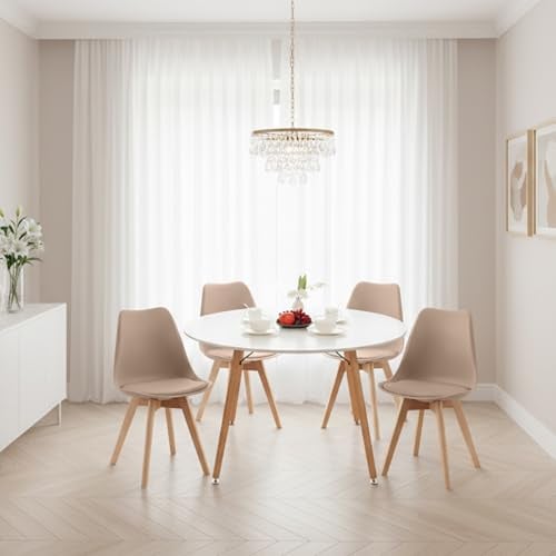 H.J WeDoo Esstisch mit 4 Stühle Essgrupp Holztisch und Khaki Skandinavisches Stuhl Esstisch Set für Esszimmer Küche 120cm
