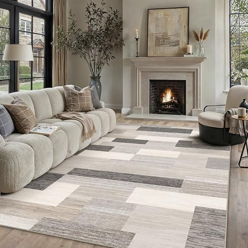 PureCozy Teppich 200x300cm Beige Waschbar Moderne | Moderner Teppiche,Waschbar,Rutschfest,Weich,Kurzflor,für Wohnzimmer,Schlafzimmer,Esszimmer,Büro