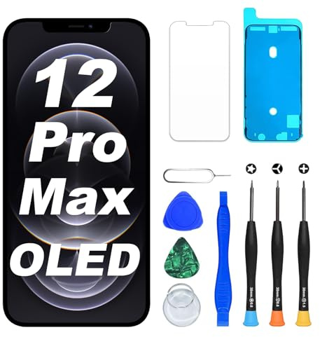 DIGI4U Display für iPhone 12 Pro Max OLED, 6.7 Zoll Bildschirm Ersatz Truetone COF Display Digitizer Assembly, Nicht LCD, mit Reparaturwerkzeug, Displayschutz und wasserfestem Kleber