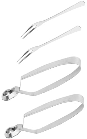 PAMINGONO 4 Stück Schneckenzangen aus Edelstahl für Schneckenverzehr | Silber, Hitzebeständig und Robust, zum Aufnehmen und Servieren von Schnecken Am Tisch