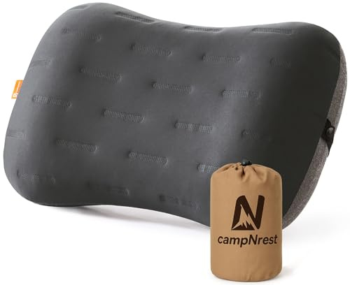 Inflatable Camping Pillow - Ultralight Compact Air Pillow for Travel, Backpacking & Hiking - Ergonomic Neck & Lumbar Support - Portable Inflatable Pillow with Removable Washable Cover - (Grey)