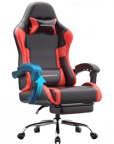 Dowinx Gaming Stuhl, Ergonomischer Chair, Gamer Sessel mit Fußstütze, 150KG Belastbarkeit Gamingstuhl mit Verstellbare Armlehnen, PC Computerstuhl Bürostuhl, Rot