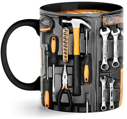 Mechanic Tools Coffee Mug, 11OZ Funny Mugs for Men with Handle, Tea Drinkware, Mechanic Mug for Engineer, Ceramic Toolbox Mug for Men, Him, Dad