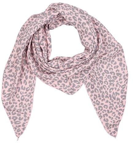 MIRROSI Damen Musselin Halstuch Made in Italy mit Leoprint oder Unifarben – Leichtes Dreieckstuch für Frühling & Sommer, Baumwolle, 200x80 cm (Leo Dunkelgrau Rosa)