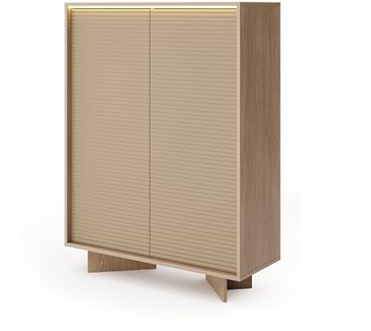 Masseno Kommode Rigato 103,9 cm Sideboard mit Schubladen und 2 Türen für Wohnzimmer Schlafzimmer Modern 103,9x40x138,4 cm Beige