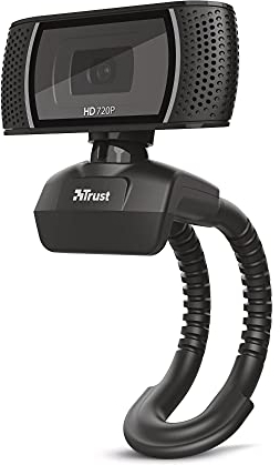 Trust Trino HD Webcam con Microfono, 1280 x 720, Enfoque Fijo, Soporte Universal, USB 2.0, Camara Web Soporte Windows, Mac, para Portátil, PC, Videoconferencias, Streaming, Gaming - Negro