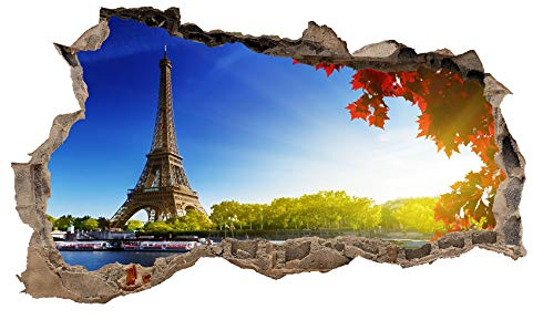 3D Wandtattoo Mauerloch Wandsticker Wandaufkleber Durchbruch Städte Landschaft Abenteuer selbstklebend H 60 x B 100 Schlafzimmer Wohnzimmer (WL03 Eiffelturm)