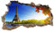 3D Wandtattoo Mauerloch Wandsticker Wandaufkleber Durchbruch Städte Landschaft Abenteuer selbstklebend H 60 x B 100 Schlafzimmer Wohnzimmer (WL03 Eiffelturm)