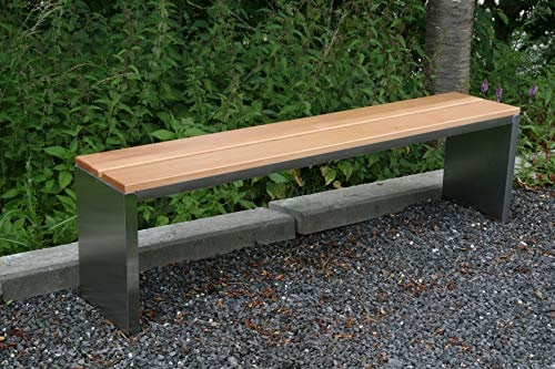 Szagato Gartenbank/Parkbank BxTxH: 150x30x40cm, Edelstahl (Sitzbank für Wohnraum/Außen-Bereich, Bank mit Echt-Holz für Draußen, Design-Gartenmöbel, 3-Sitzer Holzbank) (Marke Made in Germany