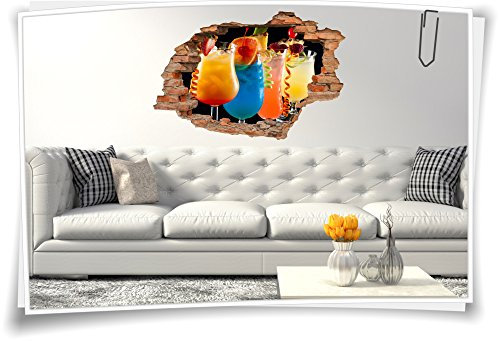 3D Wanddurchbruch Wandbild Aufkleber Sticker Wandtattoo Party Cocktail Getränke Longdrink, 120x80cm