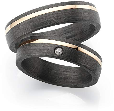 123traumringe Eheringe in Carbon, Titan & Roségold I Partnerringe mit Brillant & Etui I Gravierbare Eheringe mit Ringgröße 50-70 mm I Edle Verlobungsringe in 5 mm Breite & 1,9 mm Stärke I P34