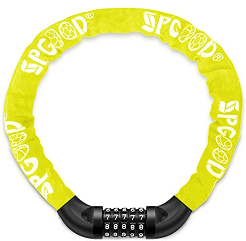 SPGOOD Bike Locks Heavy Duty/Bicycle Chain/Cycling Lock (14 Colors) 5-Digits Codes Resettable 100,000 Codes for Bike Cycle, Moto, Door, Gate Fence 830mm Length(Yellow)