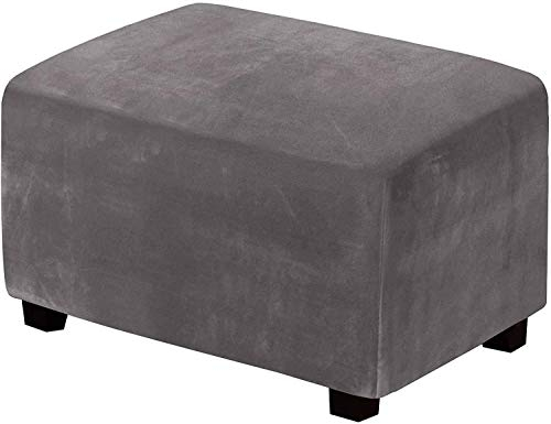 KYJSW Quadratisch Stretch Hocker Bezug, Samt Ottomane Schonbezug, Bezug Ottomane Verdicken, Stuhlbezug, Stuhlhusse Bezug Husse Für Stuhl Hocker (Grau,Größe L)