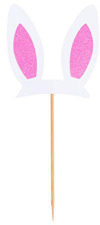 PRETYZOOM Cupcake-Topper mit Hasenohren, süße Hasenohren, Kuchen-Picker, Glitzer, Dessert-Picker, eingefügte Karte, Oster-Party-Kuchenaufsatz, Blumentopf-Stab für Oster-Party-Dekoration, 24 Stück