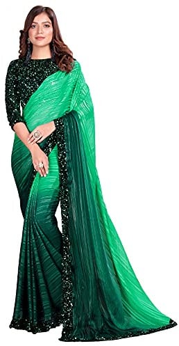Pratham Blue Sari de seda con blusa para mujer, Verde, talla �nica