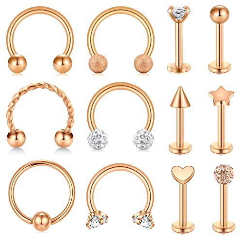AceFun 16G Helix Piercing Roségold Knorpel Tragus Ohrstecker Ring 8mm Chirurgenstahl CZ Tragus Ohrstecker Creolen für Frauen CZ Lip Septum Barbell Piercing Ohrringe Ohrstecker Piercing Schmuck
