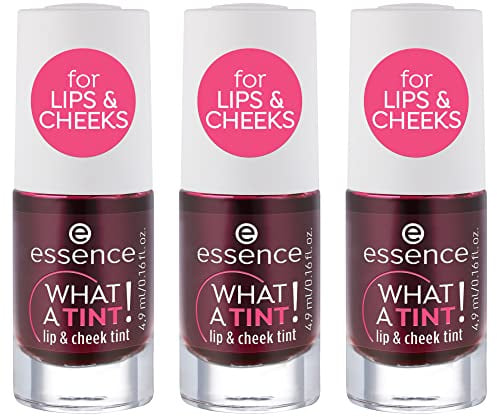 Esence WHAT A TINT! Lip & Cheek Tint, iluminador, n.º 01 Kiss from a rose, rosa, resultado inmediato, duradero, natural, vegano, sin nanopartículas, 3 unidades (3 x 4,9 ml)