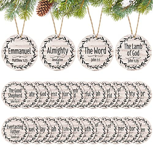Bucherry 24 Stück Namen Jesus Christus Weihnachtsschmuck 8,9 cm Krippe runde Holzanhänger Ornamente mit verschiedenen Namen des Retters Weihnachtsbaumschmuck für Heimdekoration (schwarz)
