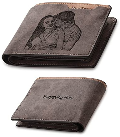 Kaululu Geldbörse Herren Personalisierte Geldbeutel mit Namen Portmonee mit Bild Gravur Geldbörse Herren Leder Personalisierte Geschenk für ihn Valentinstag Geburtstag Vatertag
