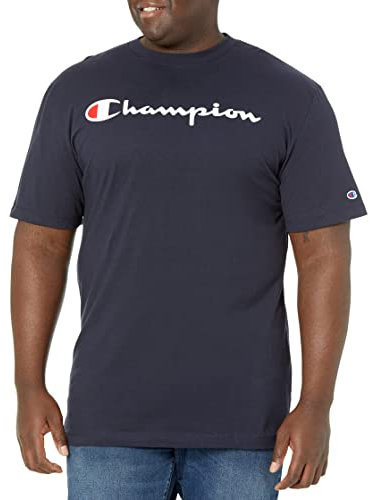 Champion Herren, Classic Graphic, Soft and Comfortable for Men, Script Logo (Reg. Or Big & Tall) T-Shirt, Marineblaue Schrift, 4X-Large Groß