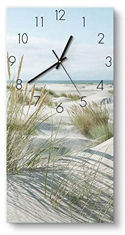 DEQORI Glasuhr | horizontal 30x60 cm | Motiv Dünen an Nordseeküste | große XXL Design Uhr aus Glas | leise Wanduhr für Wohnzimmer & Küche | moderne Hingucker Uhr für die Wand